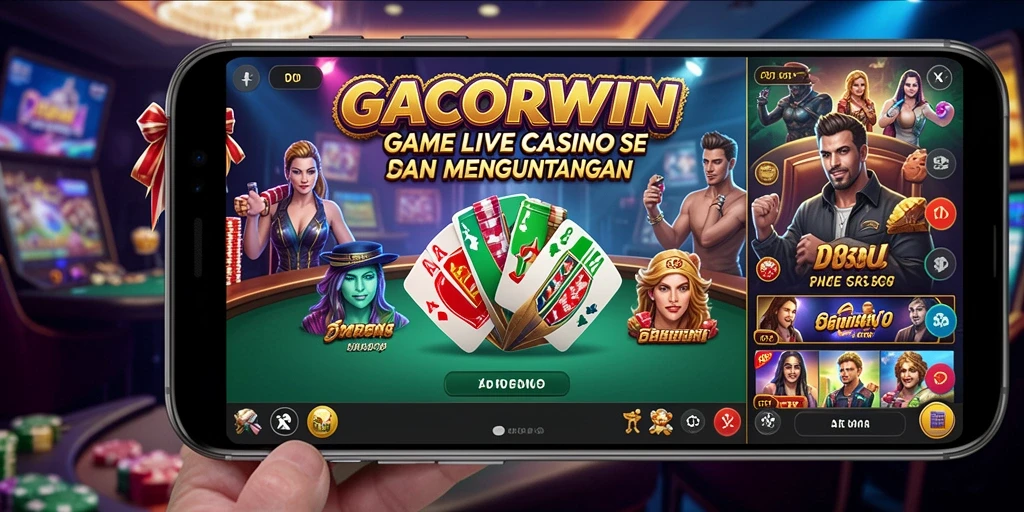 Screenshot gameplay GACORWIN dengan dealer langsung dan suasana kasino.