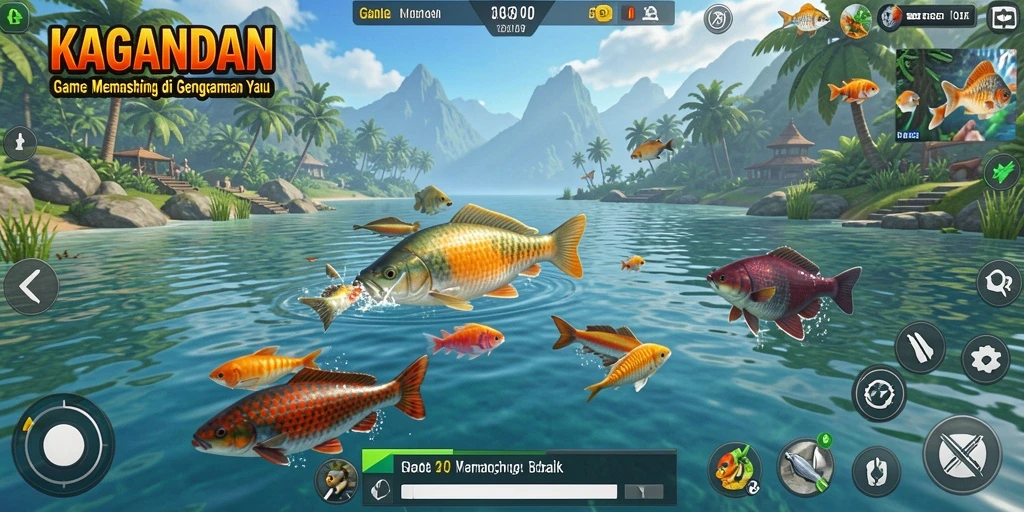 Menggambarkan gameplay memancing yang seru dan menantang