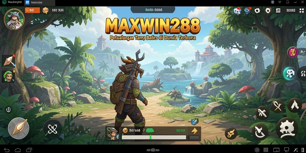 Screenshot gameplay MAXWIN288 yang menunjukkan dunia terbuka yang luas.