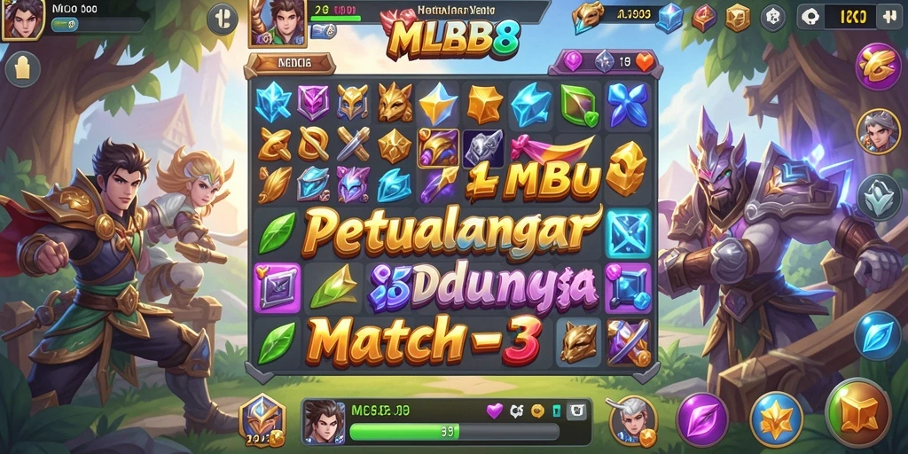Tampilan gameplay MLBB8 yang menakjubkan dalam petualangan Match-3.