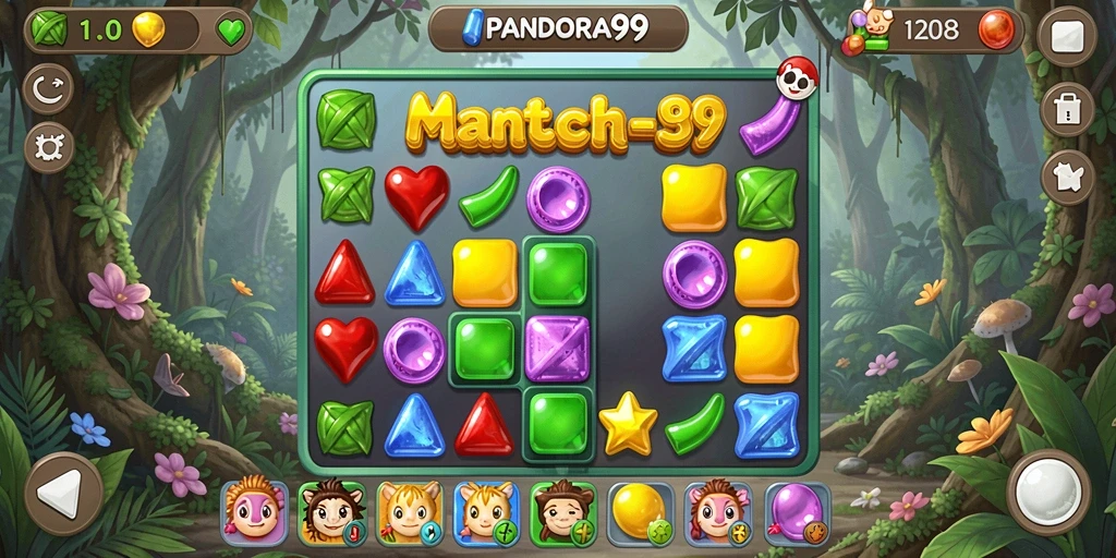 Tangkapan layar PANDORA99 menampilkan aksi permainan Match-3 yang menyenangkan.