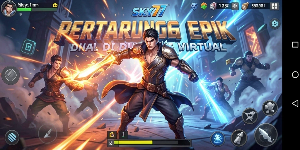 Tampilan gameplay pertarungan dinamis dan aksi mendebarkan di SKY77.