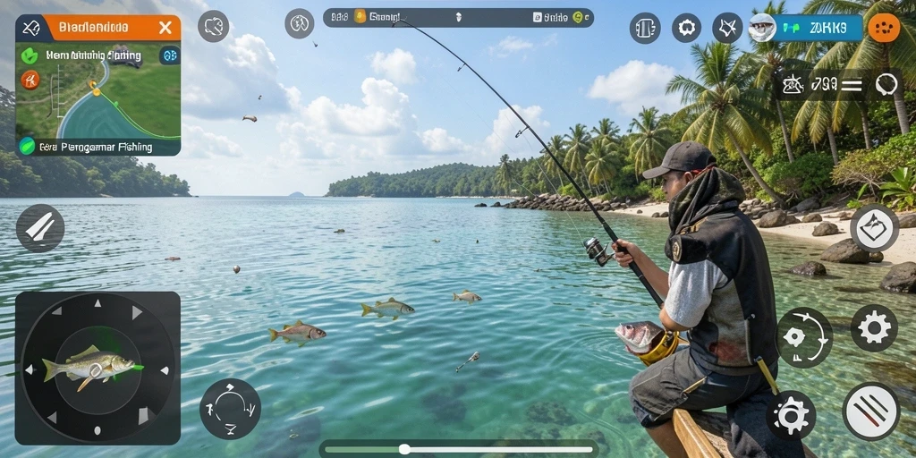 Gameplay ZK3 yang menampilkan aksi memancing yang mendebarkan.
